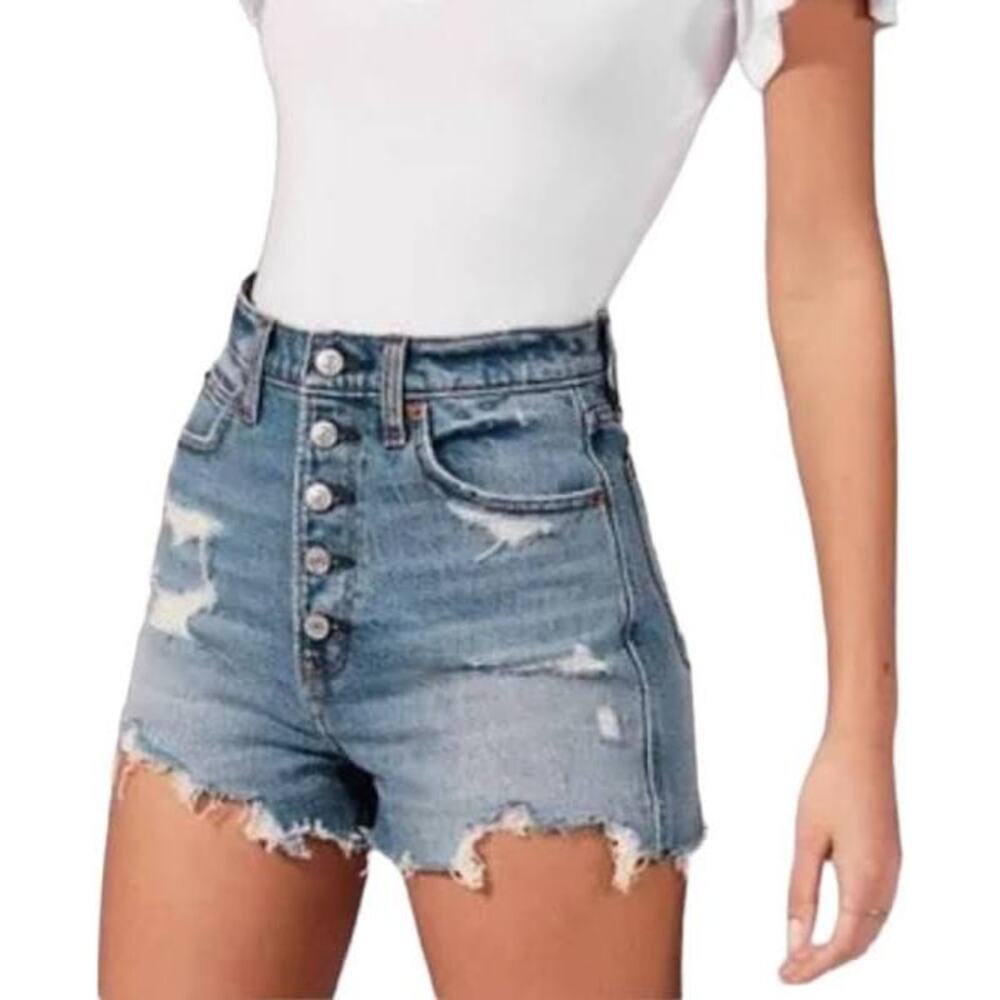 Abercrombie & Fitch Ultra High Rise Denim Jeans Cut Off Mom Shorts Women's 25